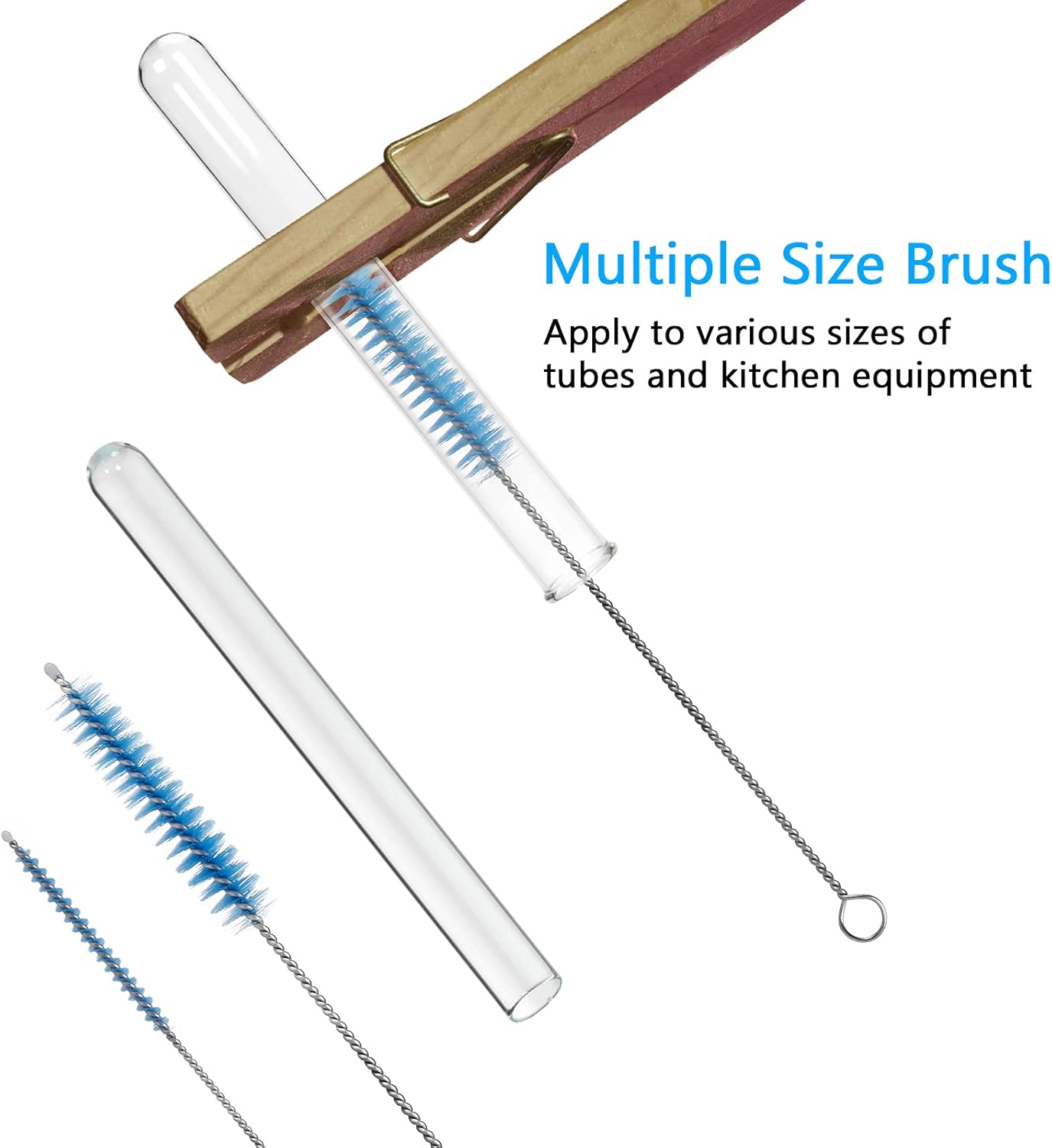 CiaraQ Bottle Cleaning Brushes, 8 Inch Nylon Tube Brush Set, Cleaner for Narrow Neck Bottles Cups with Hook, Set of 10pcs. Blue