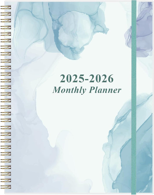 2025-2026 Monthly Planner - 18 Monthly Calendar, July 2025 - December 2026, Two Pages Per Month, 9" x11" Planner with Tabs, Strong Twin-Wire Binding, Inner Pocket, Blue Watercolor