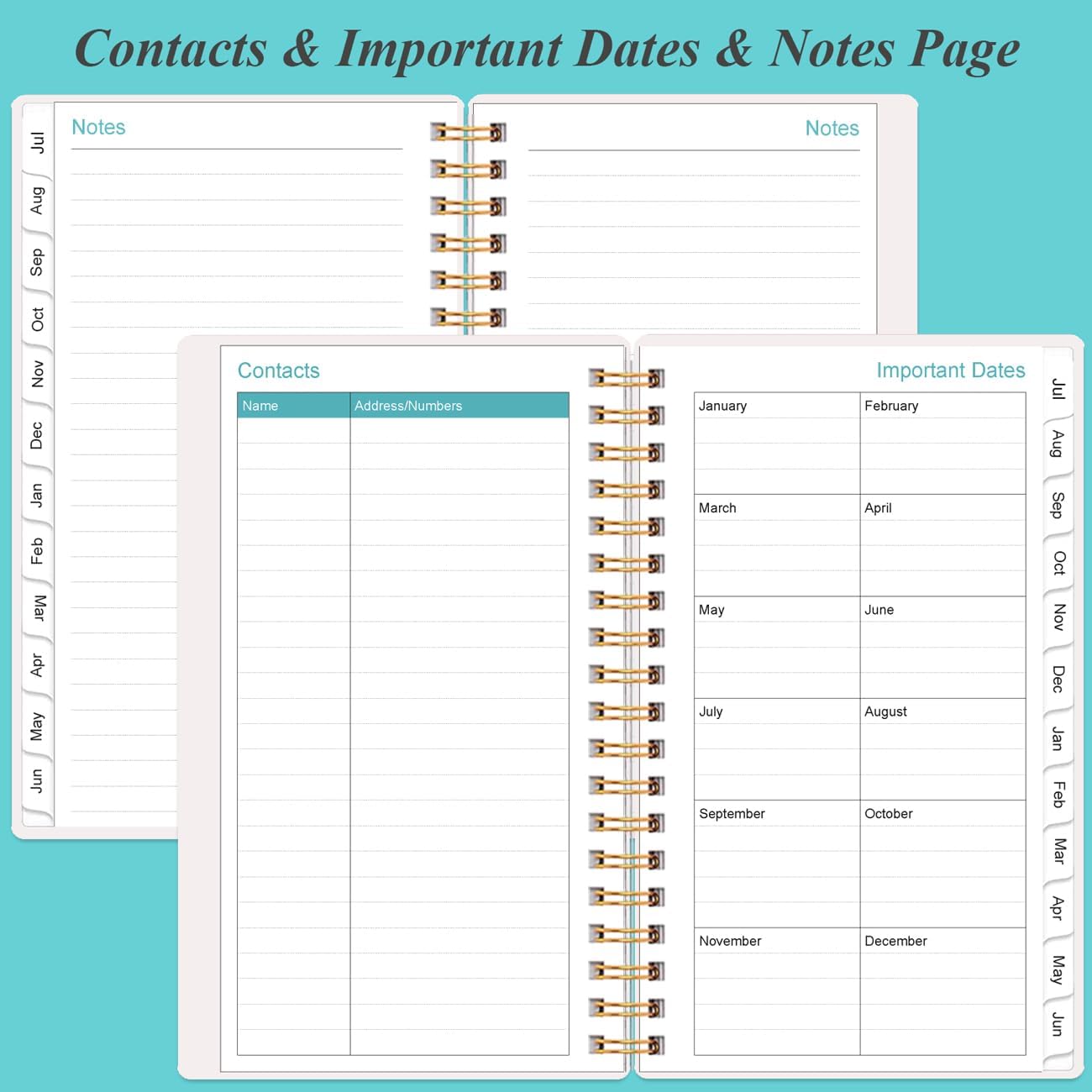 2025-2026 Monthly Planner - July 2025 - December 2026, Two Pages Per Month, 18 Monthly Calendar/Planner with Tabs, Strong Twin-Wire Binding, Inner Pocket, 3.75" x 6.5", Teal Flower