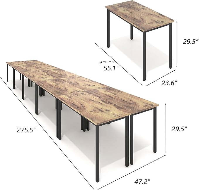 Bonzy Home Conference Tables 23ft Office Computer Desk for Meeting Room Study Writing Printer Podcast Table for 24 People Rustic Brown 10PCS 275.5"x47.2"x29.5"