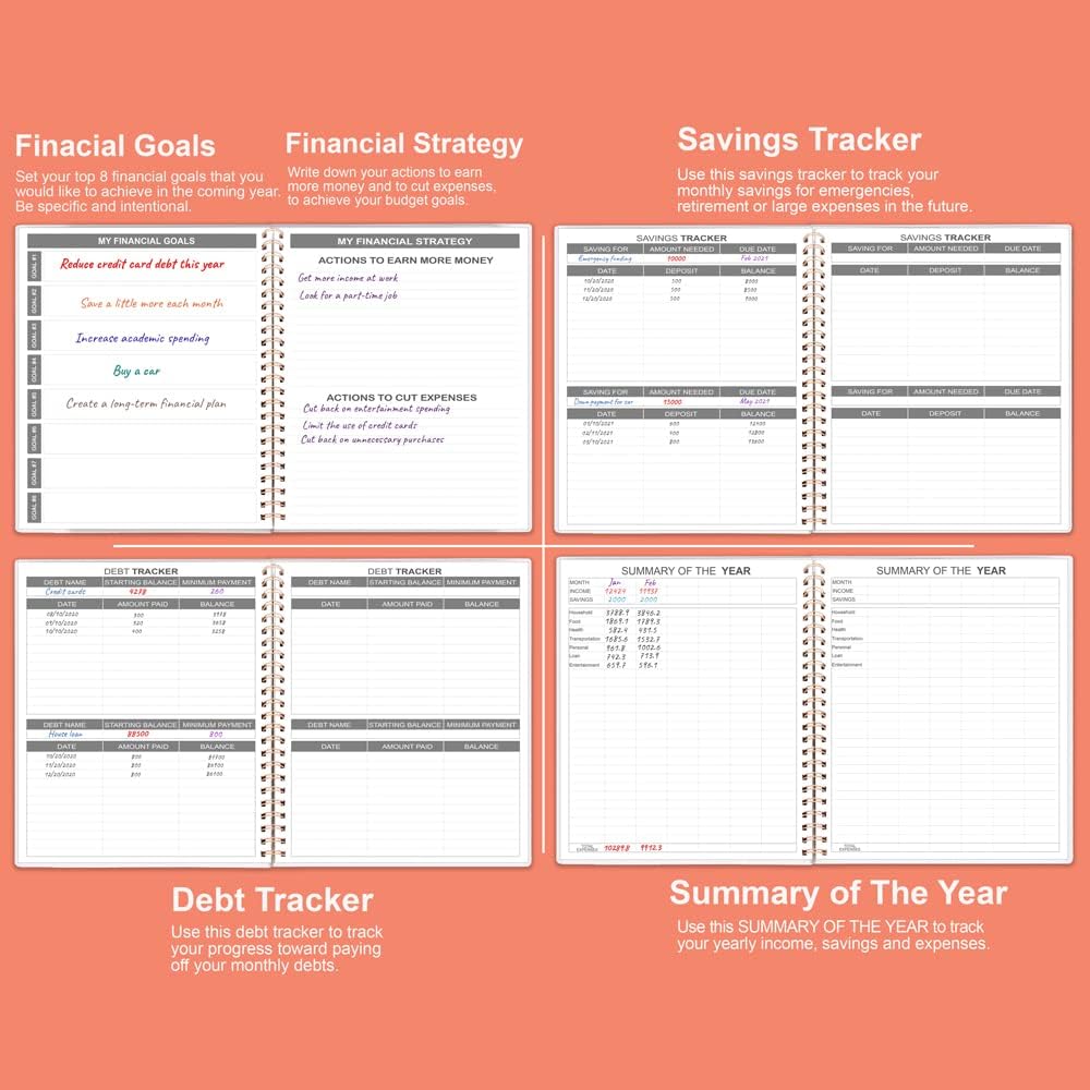 Budget Planner & Monthly Bill Organizer with Pockets. Expense Tracker Notebook, Budgeting Journal and Financial Planner Budget Book to Control Your Money, PP Cover, 8" x 9.5" – Rose Watercolor