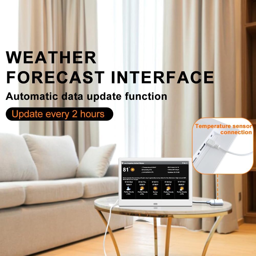 Digital Alarm Clock with Date and Time for Elderly Digital Calendar Clock Photo Frame- Auto Dimmable Display 15 Alarm Options (10 inch White)