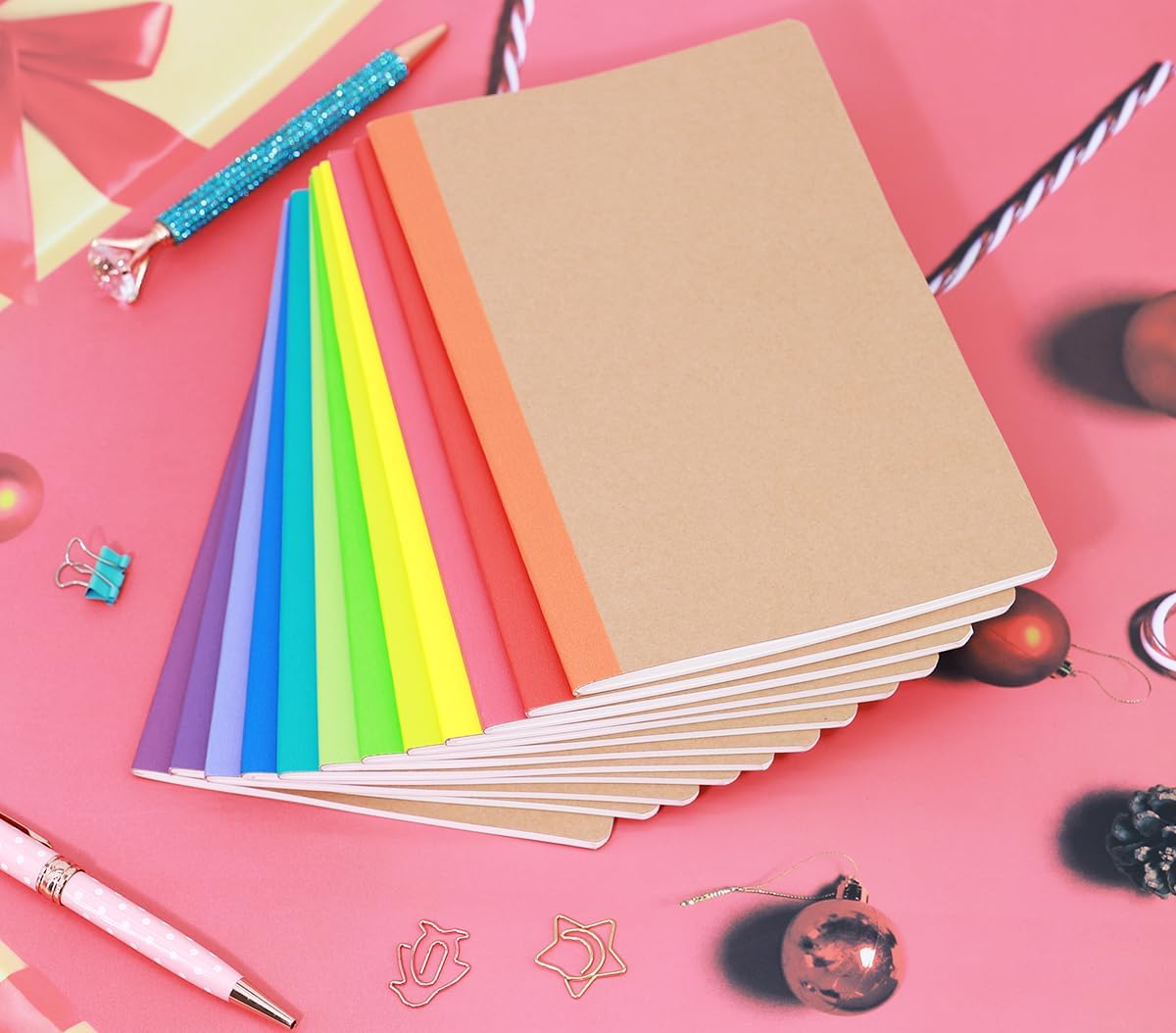 48 Pack A5 Kraf Notebooks Lined Journal Bulk Writing Diary Subject Notebooks Planner with Thick Paper, 60 Pages, 30 Sheets, 8.3x5.5 inch