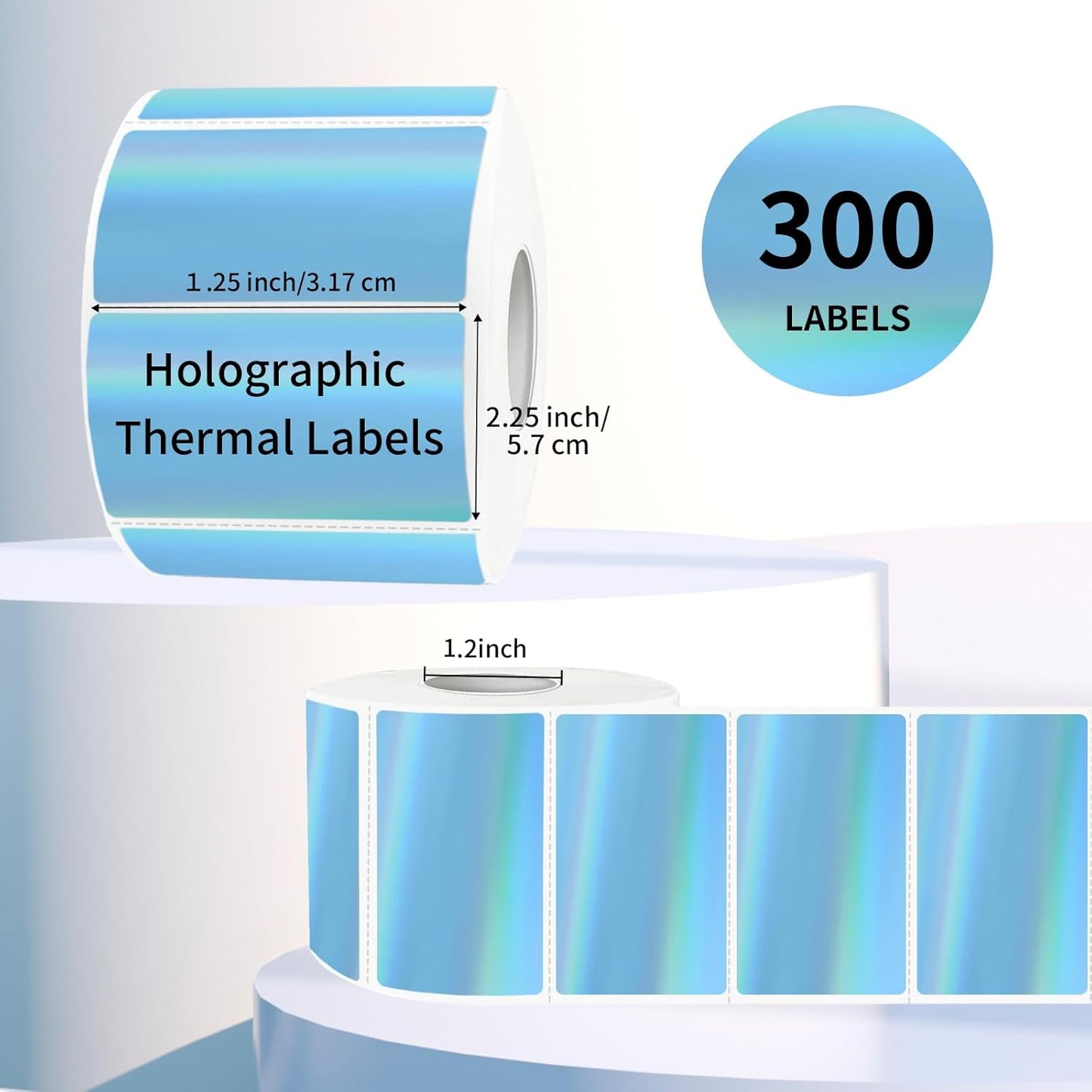 2.25"x1.25" Direct Thermal Labels, Holographic Thermal Printer Labels for Barcode, Self-Adhesive Address Shipping Thermal Label Stickers-1 Roll, 300 Labels, Holographic Blue