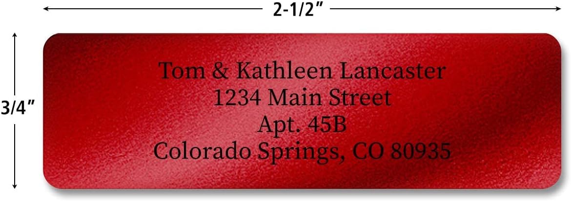 Colorful Images Red Metallic Foil Rolled Return Address Mailing Labels with Dispenser, Customize with Name & Shipping Address, 500 Self Adhesive, Easy Peel Sticker Label Roll, 3/4" x 2 1/2"