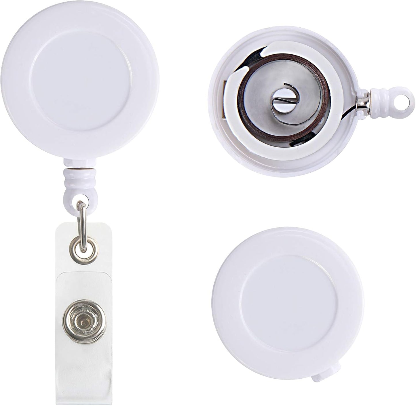 JANYUN 50 Pcs Retractable Badge Reel Clips Holder for Hanging ID Card Key Chain (White)