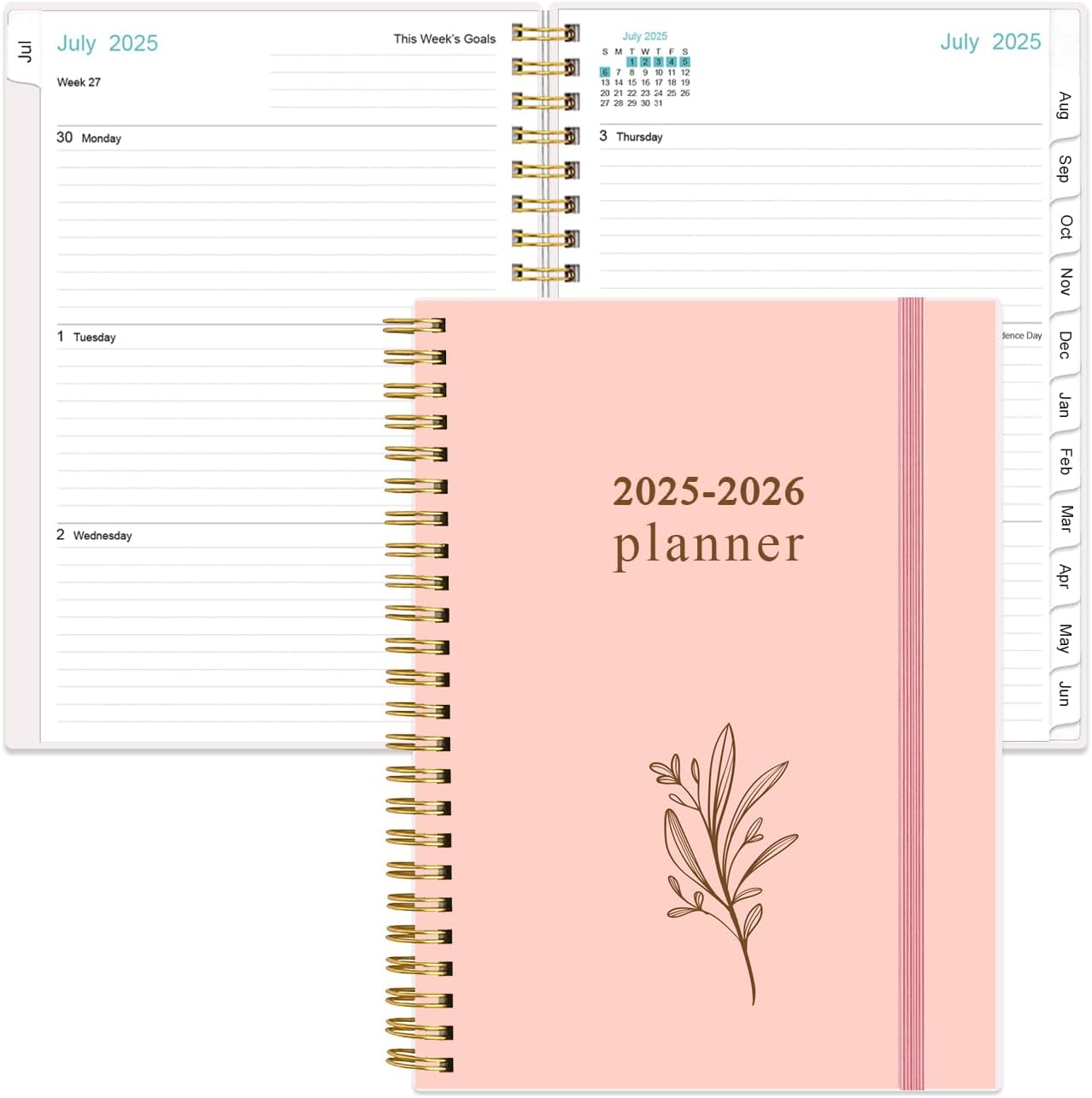 2025-2026 Planner - Academic Planner 2025-2026 from July 2025 - June 2026, Weekly & Monthly Planners Spiral Bound with 12 Monthly Tabs, Inner Pocket, 6.4" x 8.5", Pink