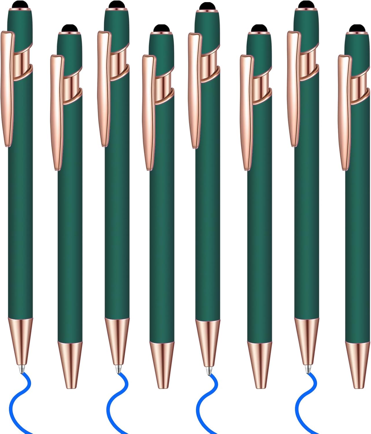 8 Pcs Blue Ink Ballpoint Pen with Stylus Tip 2 in 1 Stylus Ballpoint Pen Metal Pens Stylus Pen for Touch Screens School Office Coworkers (Green Rose Gold)