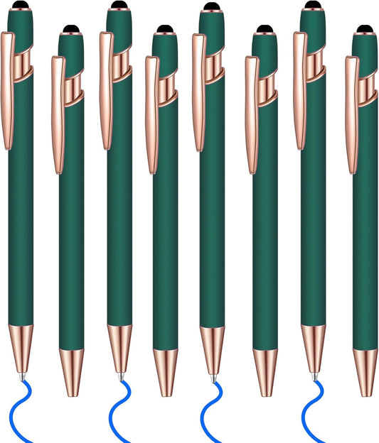 8 Pcs Blue Ink Ballpoint Pen with Stylus Tip 2 in 1 Stylus Ballpoint Pen Metal Pens Stylus Pen for Touch Screens School Office Coworkers (Green Rose Gold)