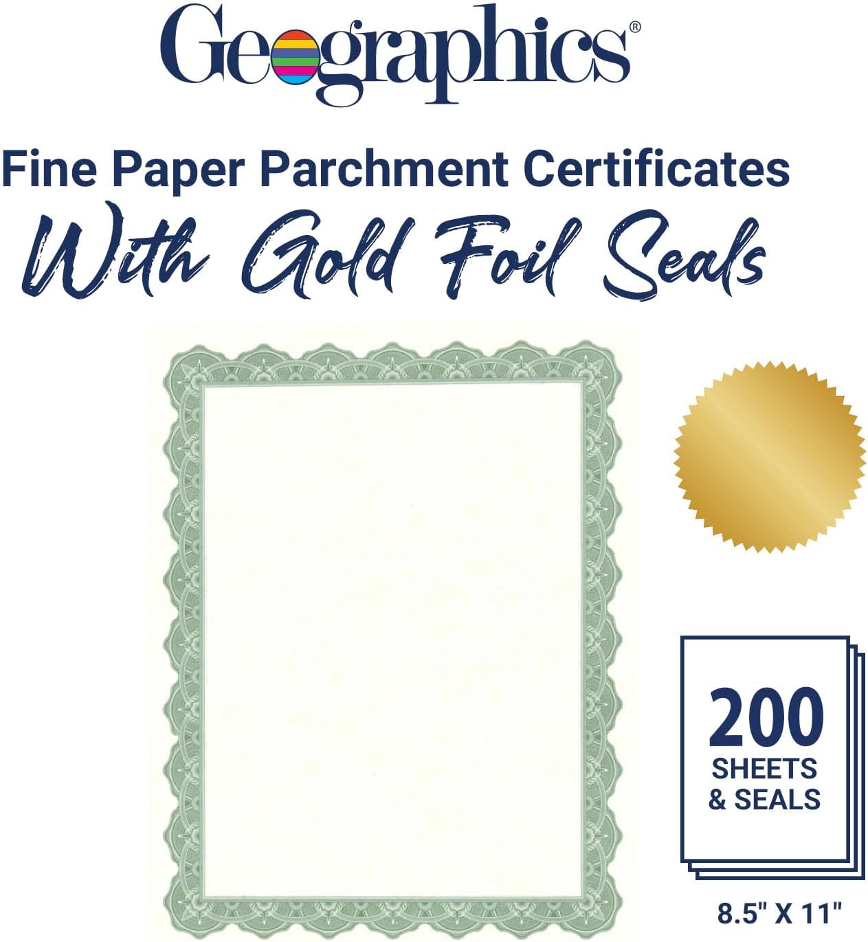 Geographics® 30% Recycled Blank Parchment Certificates, 8 1/2" x 11", Optima Green, Pack of 200