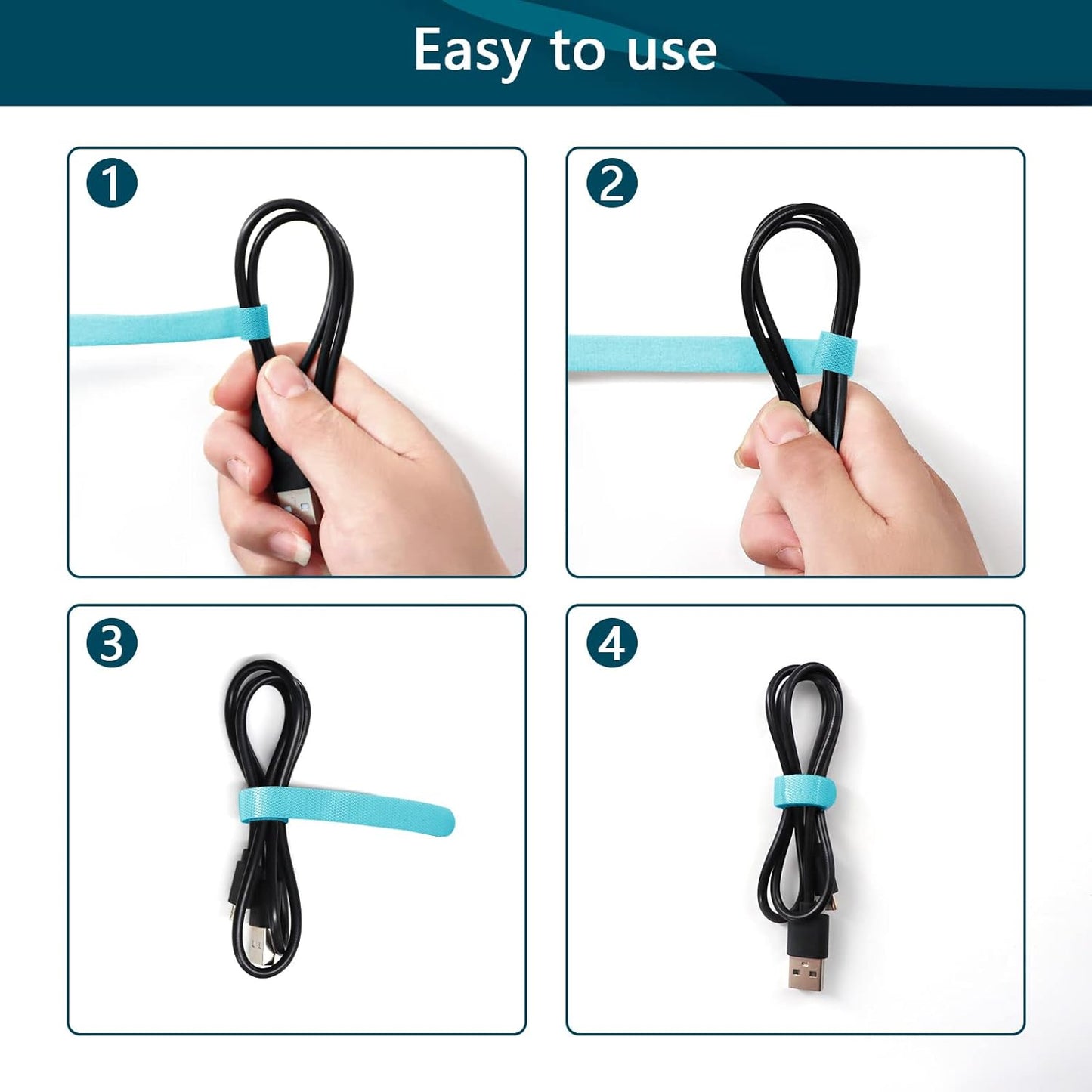 50PCS Reusable Adjustable Cable Ties, Microfiber Cloth Used for Computer Link Cable Cord Management (Light Blue)