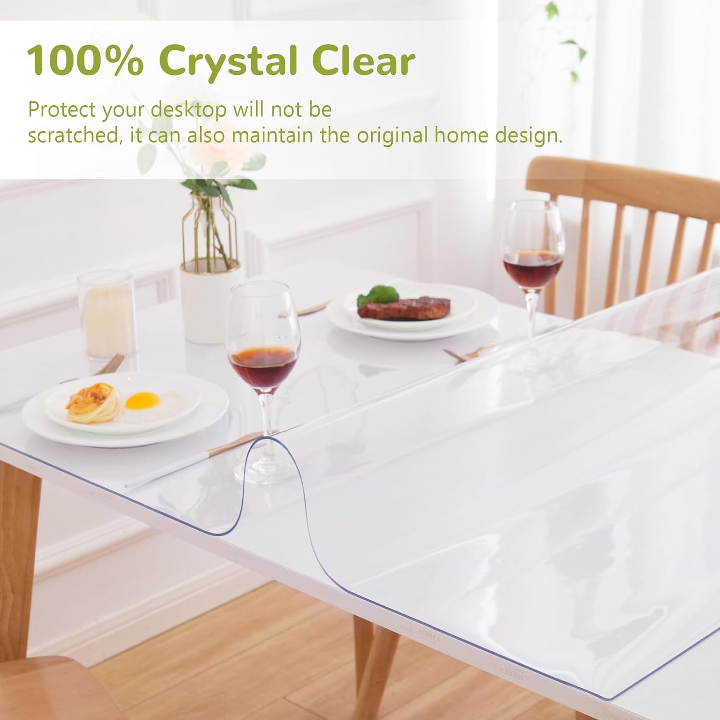 32 x 48 Inch Clear Table Cover Protector - 1.5mm Thick Plastic, Waterproof Vinyl Table Protector for Dining Room, Kitchen, Office