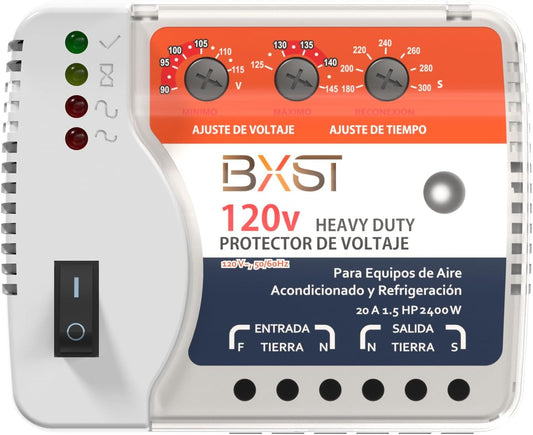 BXST Wiring Voltage and Wiring Surge Protector for Refrigerator TV 2400W Appliance AIR Conditioning Inverter Mini Split Adjustable Over/Under and Delay Time Voltage 20A 220V 140J