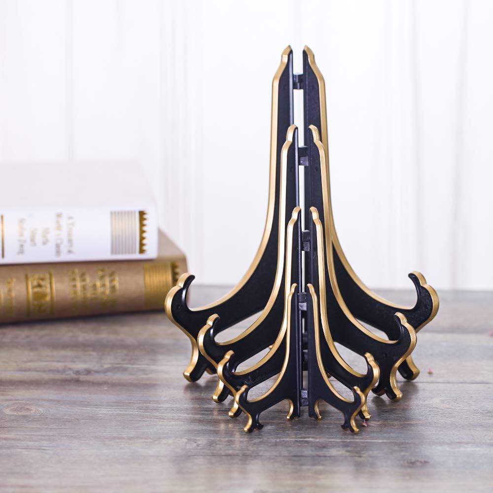 Artliving 10" Decorative Plate Stand Holder Plastic Picture Easel Display Stand Picture Frame Stand Black Gold