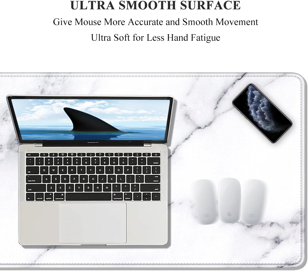 Auhoahsil Large Mouse Pad, XXL Gaming Mousepad, Desk Mat for Desktop, Thick Rubber, Big & Long Size, Stitched Edges, Full Desk Pad for Laptop & Computer, Extended 31.5 x 11.8 in, White Marble