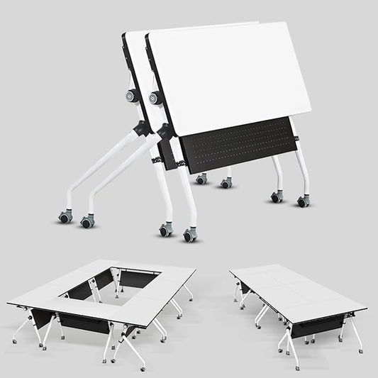 Conference Table, Folding Conference Room Tables, Mobile Training Tables with Silent Wheels, Large Rectangular Modular Seminar Table Office Computer Desks for Classroom White (2Pack L70.9in)