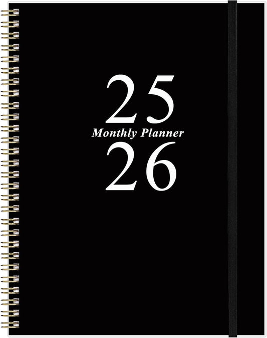 2025-2026 Monthly Planner - 18 Monthly Calendar, July 2025 - December 2026, Two Pages Per Month, 9" x11" Planner with Tabs, Strong Twin-Wire Binding, Inner Pocket, Black