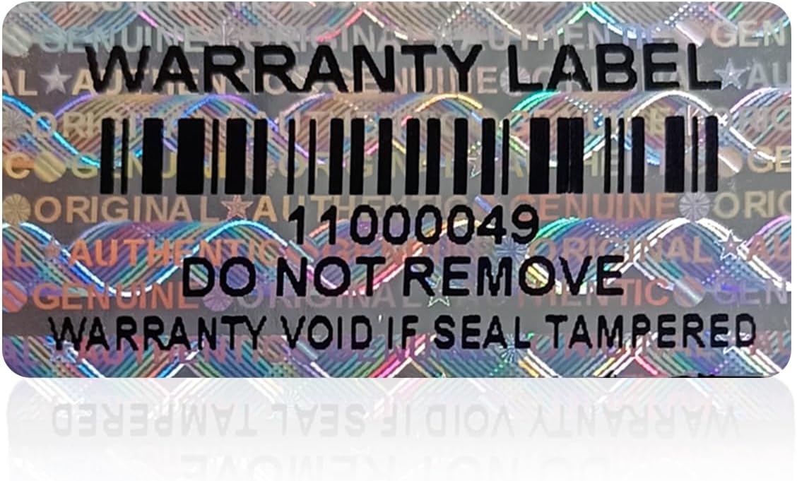 650pcs Barcode Hologram Tamper Evident Proof Stickers Security Labels Genuine Warranty Void Holographic Seal with Unique Serial Number(1.2 X 0.6 Inch,Silver)