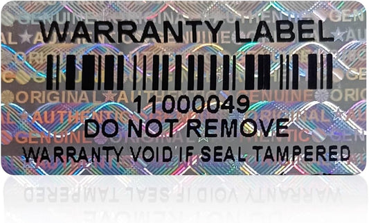 650pcs Barcode Hologram Tamper Evident Proof Stickers Security Labels Genuine Warranty Void Holographic Seal with Unique Serial Number(1.2 X 0.6 Inch,Silver)