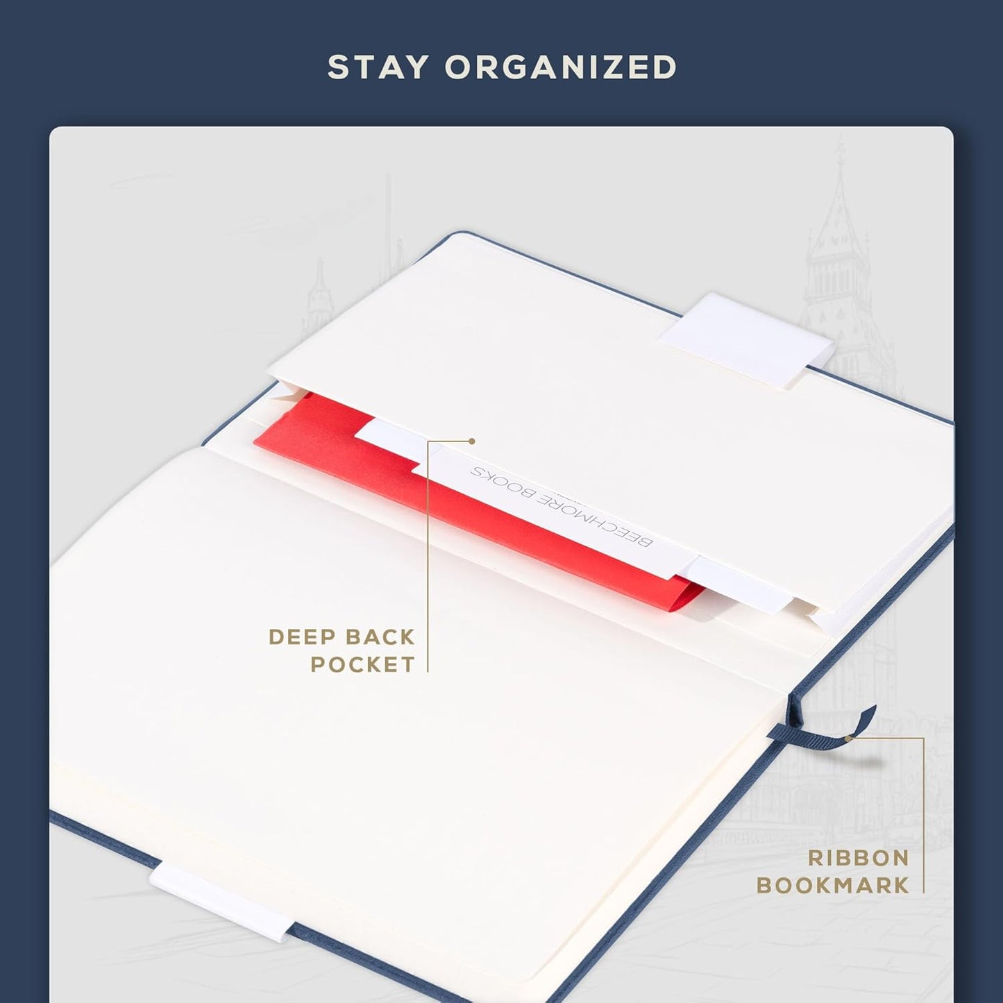 BEECHMORE BOOKS Graph Paper Notebook - Regular, Navy | Premium Square Grid Math & Science Journal | 5.75" x 8.25" Hardcover Vegan Leather | Thick 120gsm Cream Graph Paper | Gift Box for Men & Women