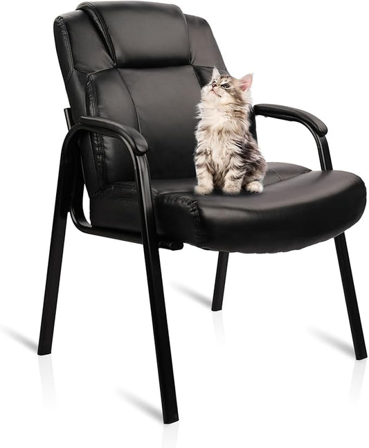 CLATINA Big & Tall 500 lb. Guest Chair, Leather Reception Chairs with Padded Arm Rest for Waiting Room Office Home and Meeting Conference-Black