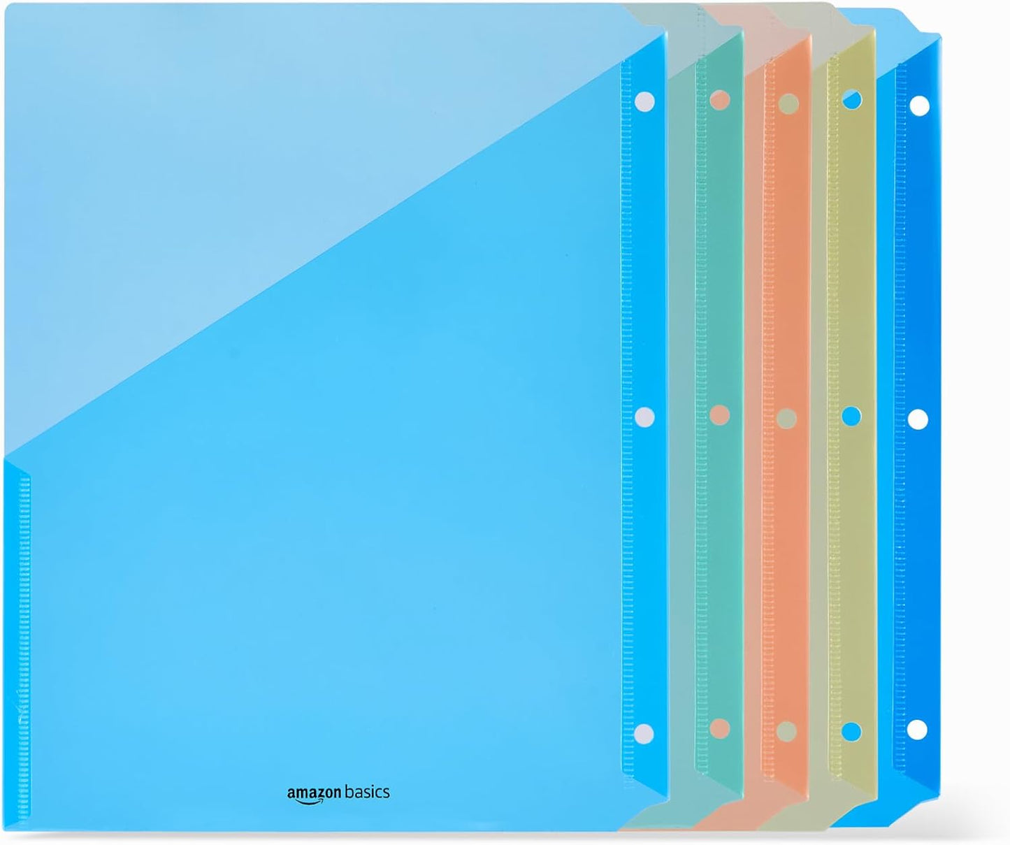 Amazon Basics Binder Organizer Poly Jacket, 3 Hole Punch, Assorted Colors, Pack of 5