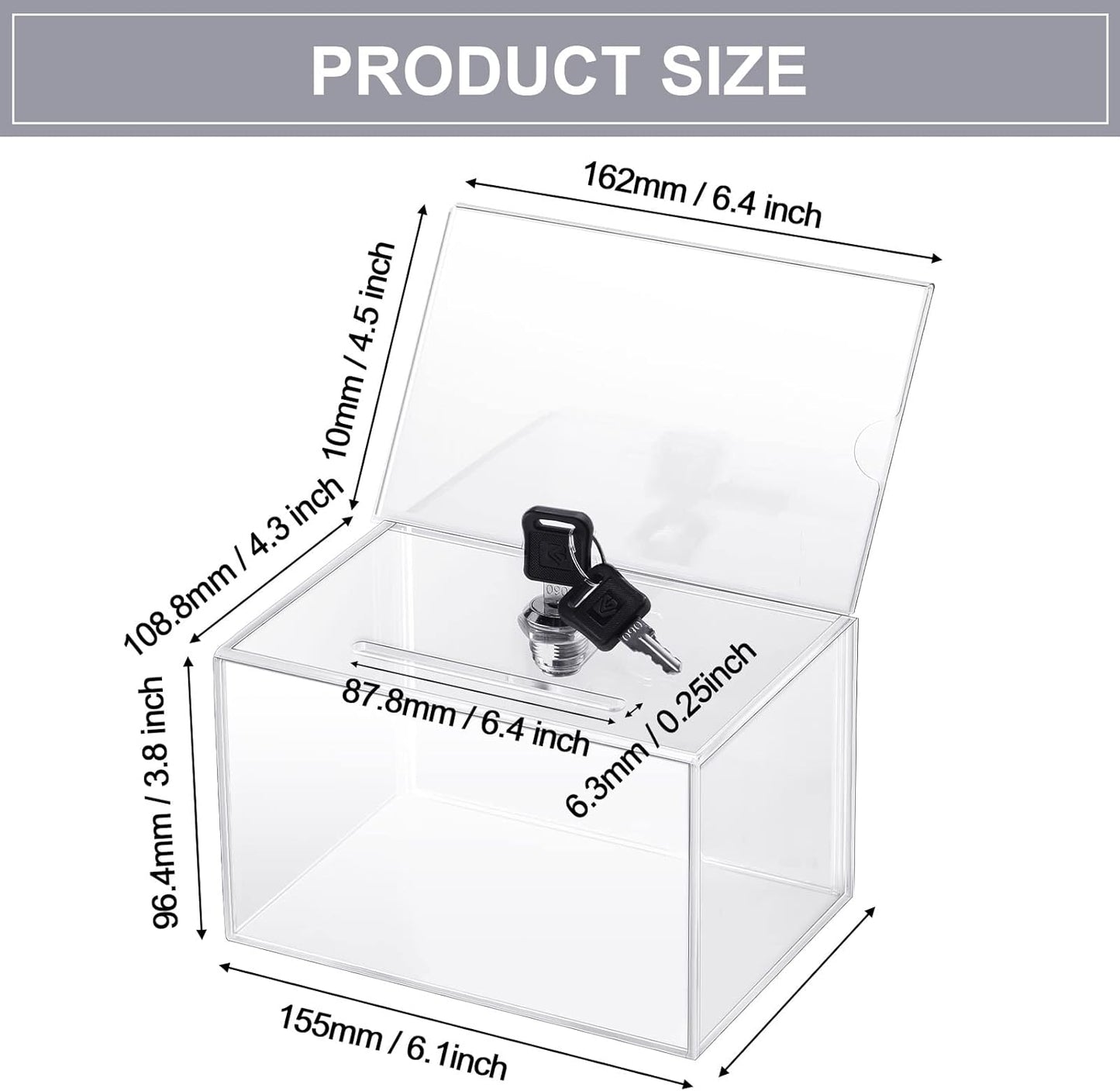 4 Pcs Acrylic Donation Box Suggestion Ballot Box for Fundraising with Lock and Sign Holder Raffle Donation Jar Tip Ticket Storage for Business Cards Voting Charity, 6.1 x 4.3 x 3.8 Inch(Clear)