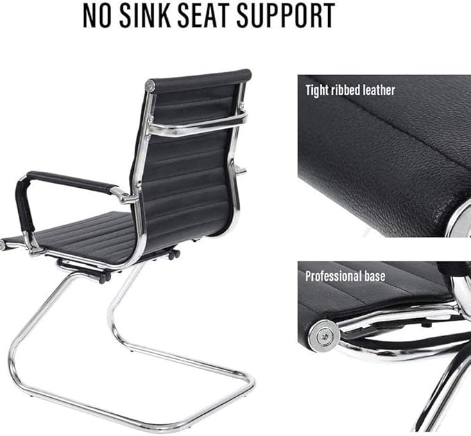 Black Office Desk Chair No Wheels Set of 8 PU Leather Computer Chairs Mid Back Guest Chairs for School Reception Conference Waiting Room, Black