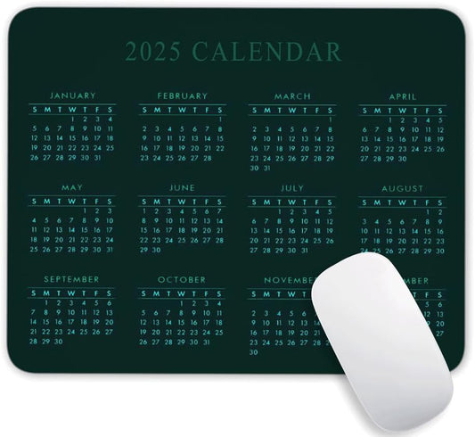 Calendar Mouse Pad, Gaming Mouse Mat with Custom Design, Non-Slip Rubber Base MousePads for Office Home Laptop Travel, 9.5"x7.9"x0.12" Inch (2025 Calendar Black Background)