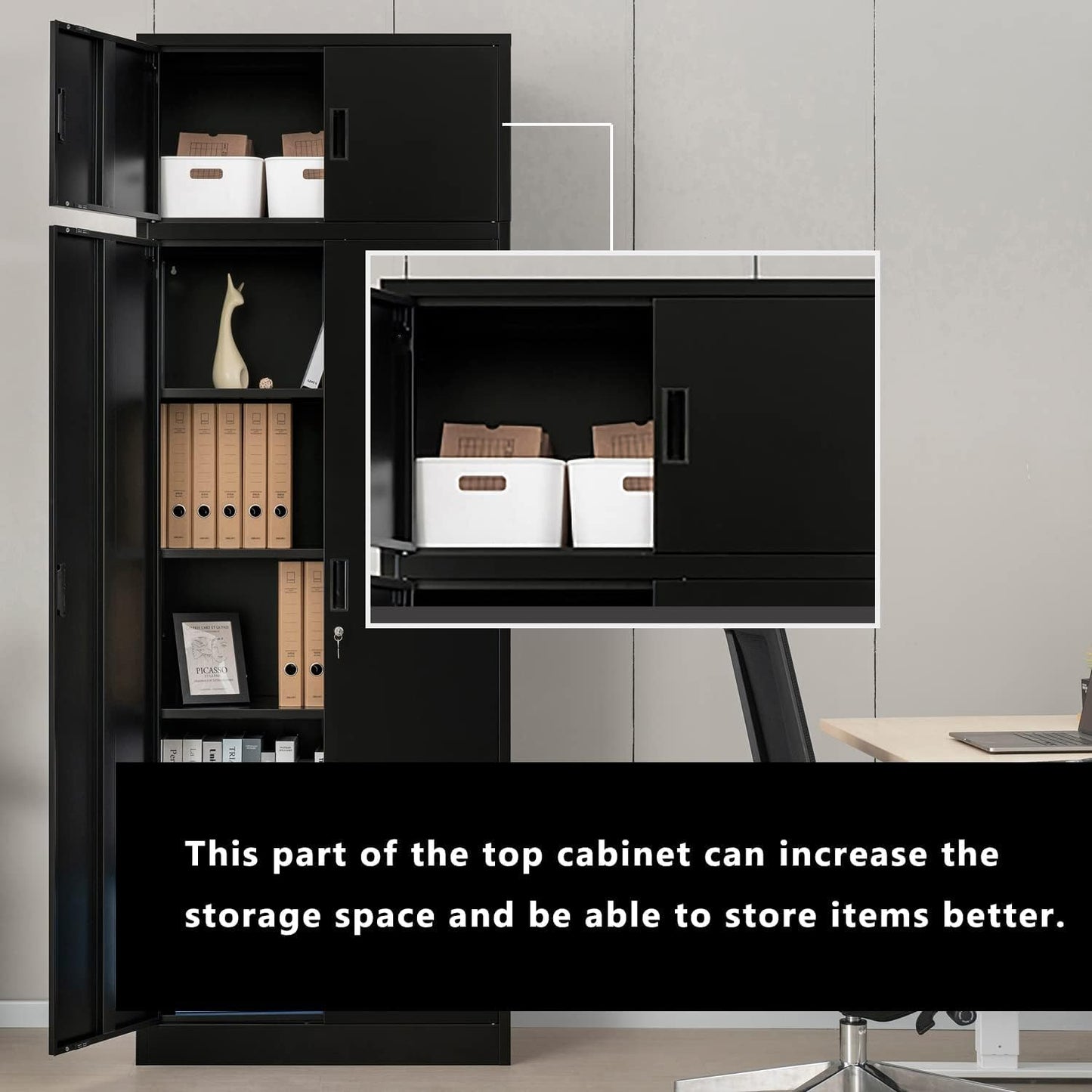 BESFUR Metal Storage Cabinet 87" H，Black Locking Storage Cabinets with Top Cabinet and 4 Adjustable Shelves for Home Office, Garage,School, Apartment, Warehouse, Utility Room