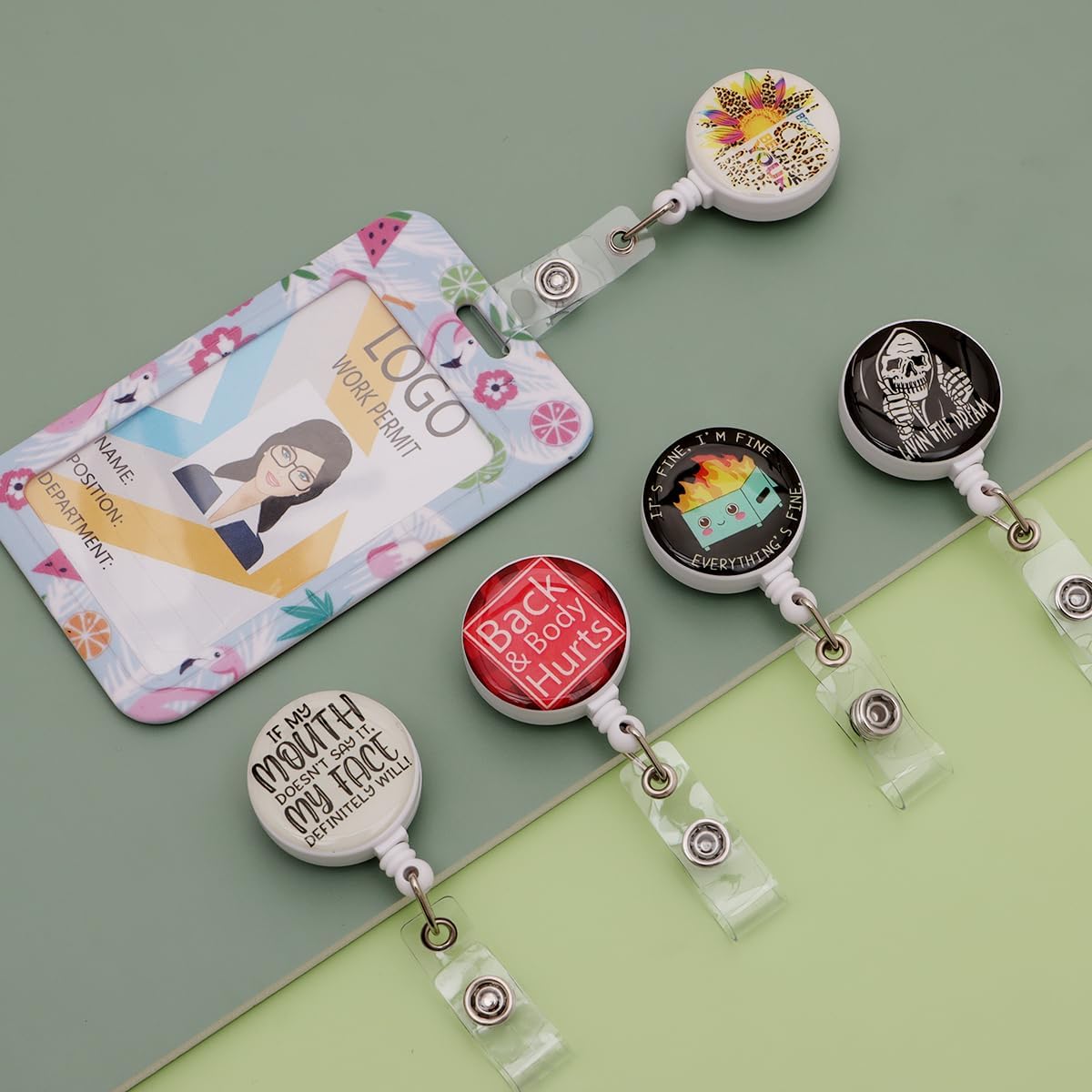 5 Cute CNA Badge Holders,Retractable Dumpster Fire Lanyards for Hard Badge Accessories by Nurse Nursing Students