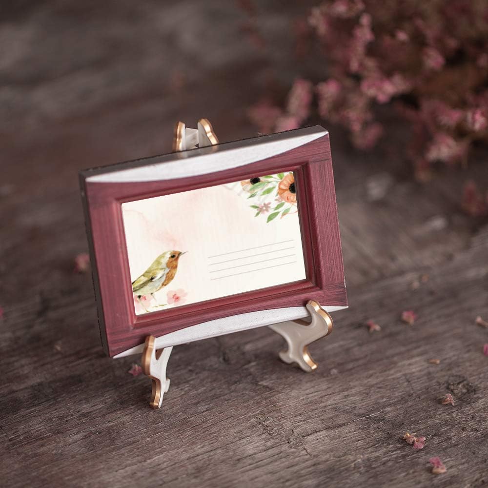 Artliving 4" White Gold Decorative Small Plate Stand Holder Plastic Picture Easel Display Stand Picture Frame Stand (2 Pack)