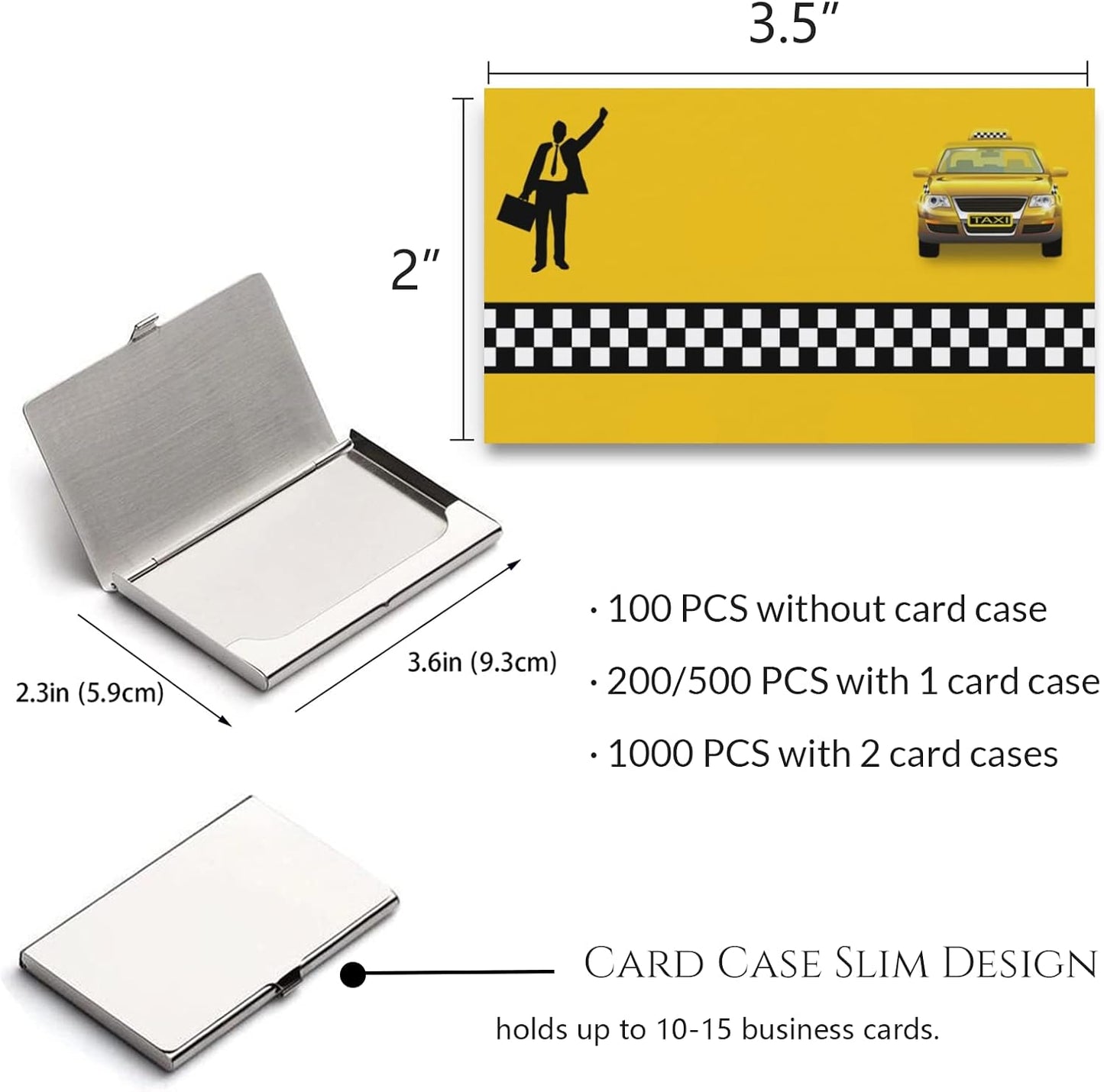 Custom Business Cards Personalized Business Cards for Small Business 300gsm Matte Paper Front & Back Sides Printed 3.5" x 2" - Taxi Template