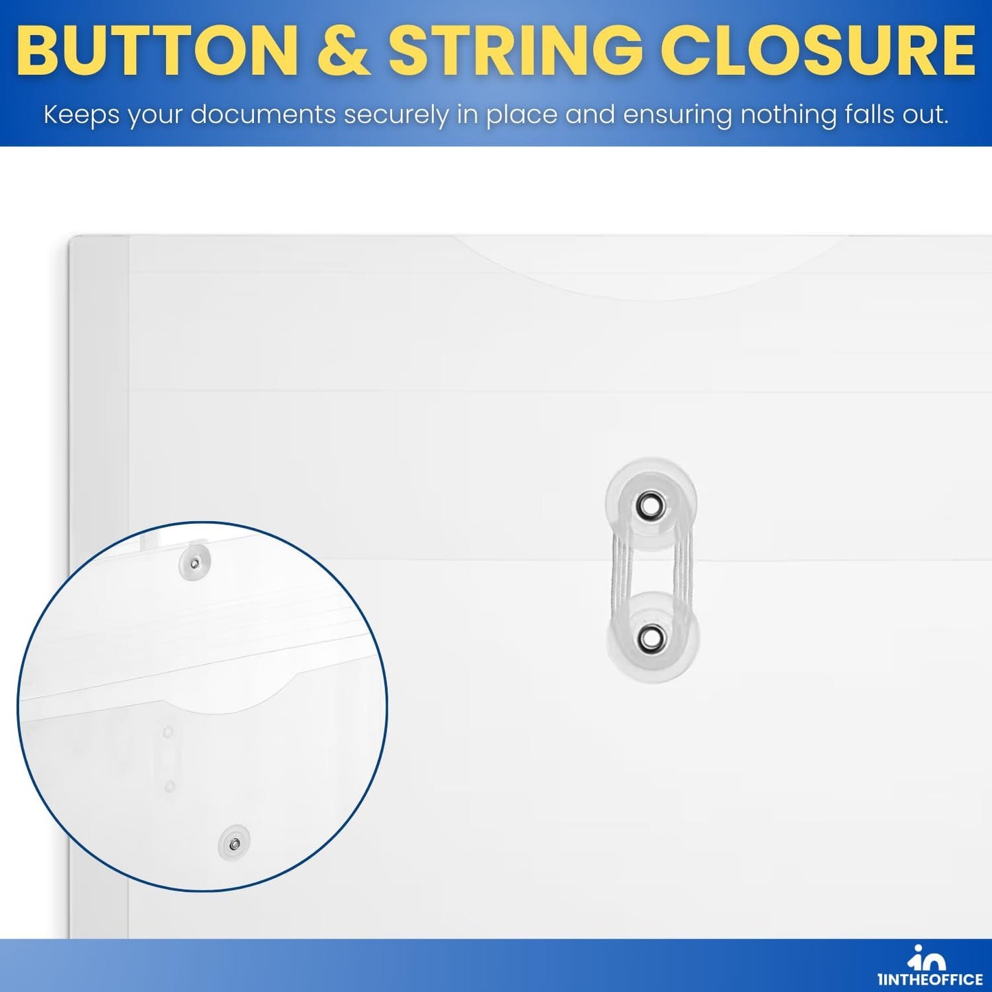 1InTheOffice Poly Envelopes Button & String Closure, Expanding Wallet, Letter Size, Clear, 10/Pack