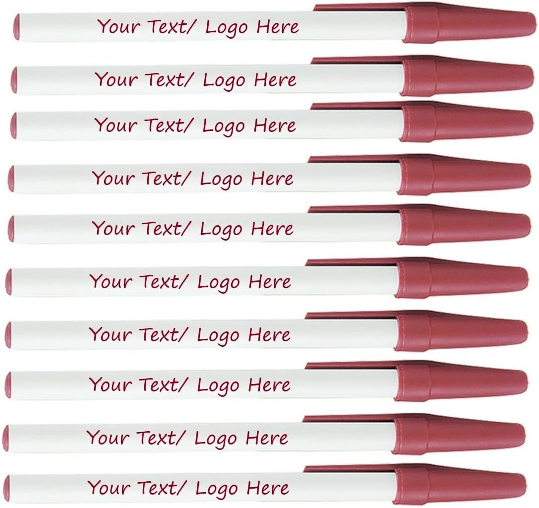 Personalized Stick Pens With your Custom Logo or Text-500 Pack Bulk-for Businesses, Parties, and Events, Custom Printed Slim Ballpoint Pens with Cap, Burgundy, Black Ink