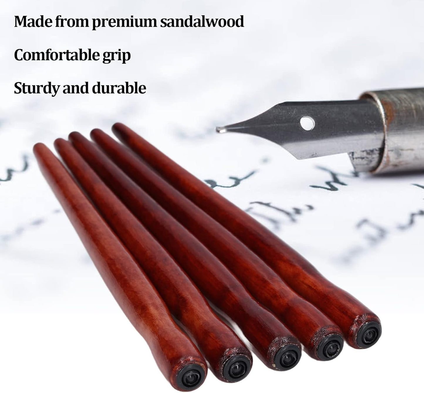 5PCS Dip Pen Nib Holder, 150mm/5.91in Sandalwood Mahogany Color Calligraphy Nibs Holder for Writing and Drawing