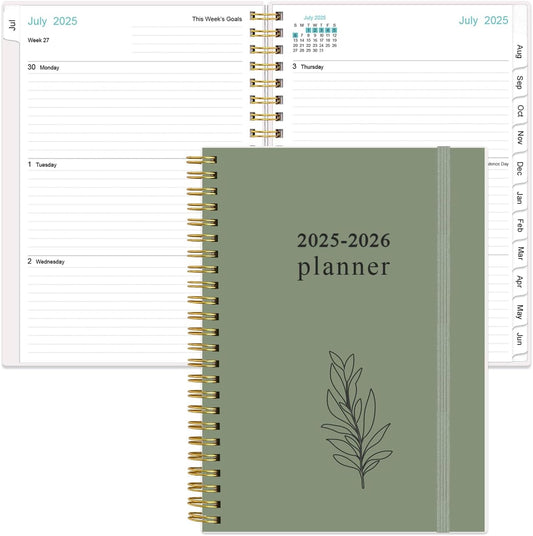 2025-2026 Planner - Academic Planner 2025-2026 from July 2025 - June 2026, Weekly & Monthly Planners Spiral Bound with 12 Monthly Tabs, Inner Pocket, 6.4" x 8.5", Green