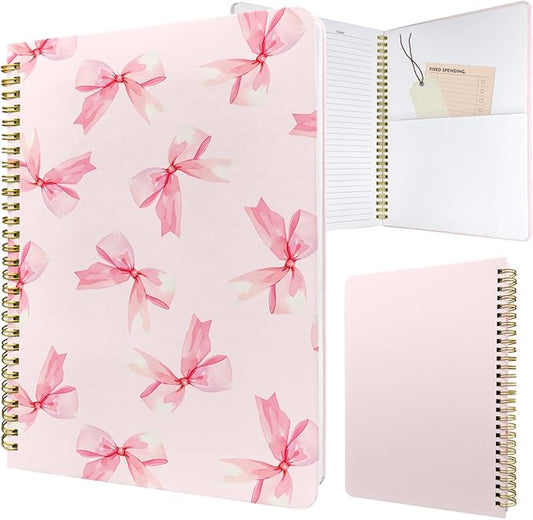 Cute Spiral Notebook journal B5 Aesthetic Pretty Design for Women Girls Kawaii with Pocket, 10 x 7.2 inch, Lined, Bow Tie