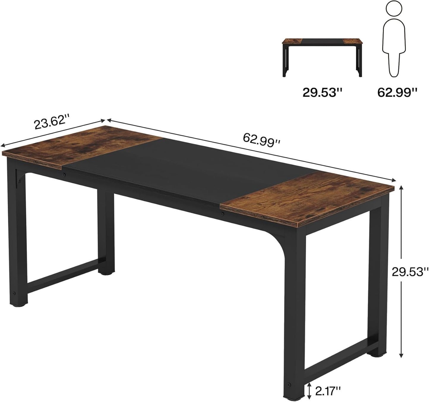 Tribesigns 63” Executive Desk, Large Office Computer Desk with Thicken Frame, Modern Simple Workstation Business Furniture for Home Office, Rustic Brown/Black, 63'' W x 23.6'' D