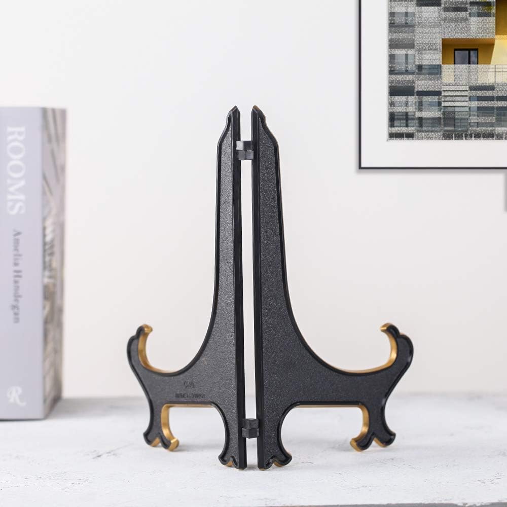 Artliving 10" Decorative Plate Stand Holder Plastic Picture Easel Display Stand Picture Frame Stand Black Gold