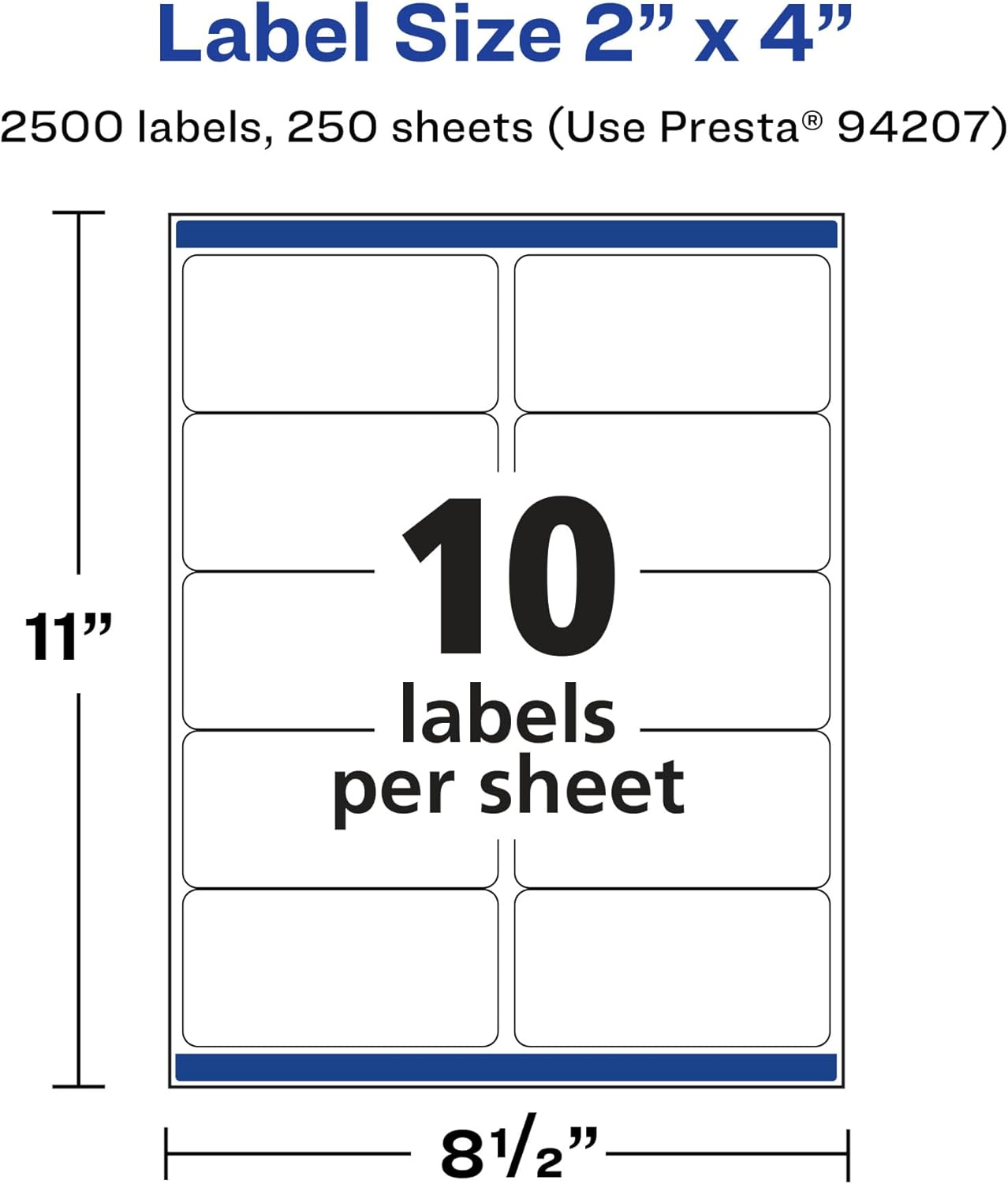 Avery Matte White Rectangle Labels, Sure Feed Technology, 2" x 4", 2,500 Matte White Printable Labels