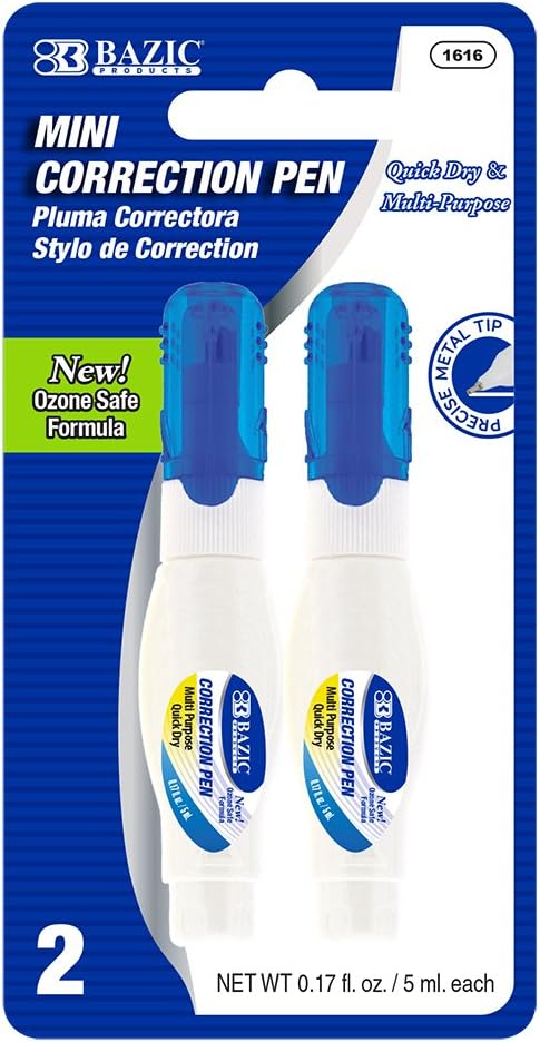 BAZIC Correction Pen (0.17oz/5 ml), Precise Metal Tip Applicator, Mini Fine Point Corrections Fluid, White Out Liquid (2/Pack), 144-Packs