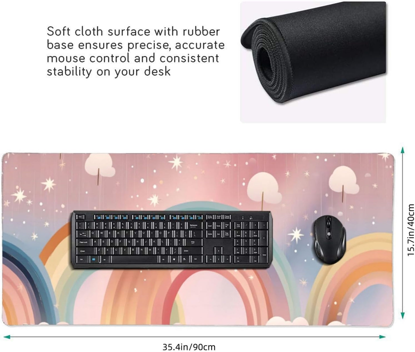 35.4 x 15.7 in, Waterproof XXL Large Mouse Pad for Desk, Extended Keyboard Mouse Mat for Computer Office, Big Laptop Mouse pad, Gaming Pc-Rainbow Boho with Stars