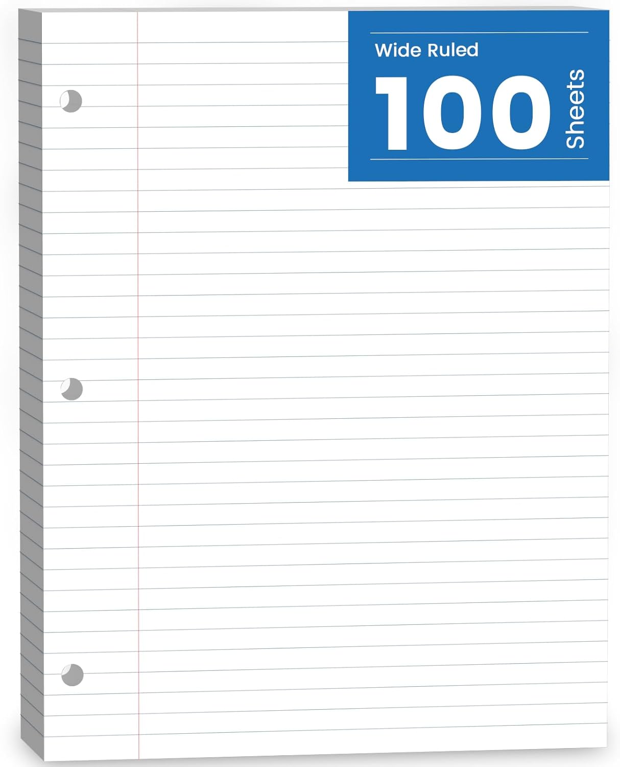 Loose Leaf Paper, 100 Sheets Notebook Paper, Binder Lined Paper Wide Ruled, 8.5'' x 11'' Loose Leaf, 3-Hole Punched Filler Writing Paper, 3-Ring Binder Note Papers, White