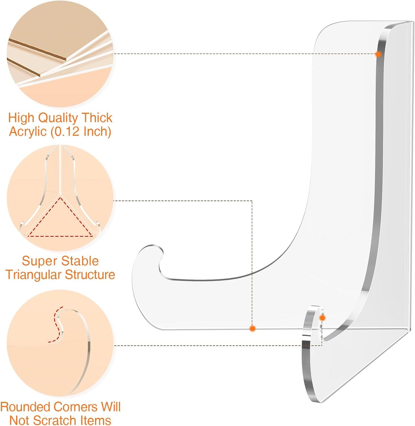 5 Pack Acrylic Display Stand, Plate Stand for Display, Clear Easel Stand, Display Holder for Card, Frame, Picture, Magazine, Book, CD, Phone (Large/ 4.5 Inch)