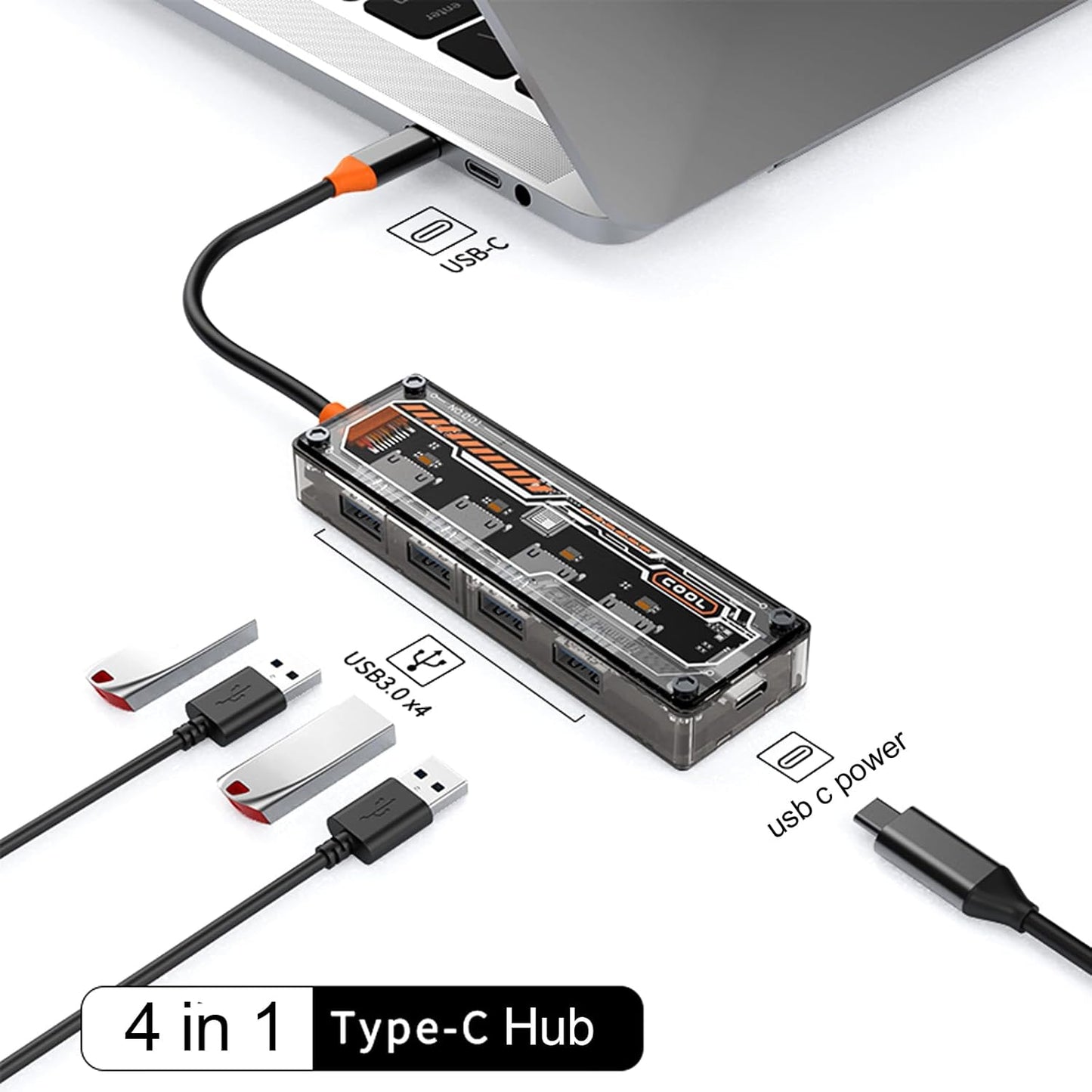 4 Ports Multi-Port USB 3.0 Hub, USB Type C to USB 3.0 4-in-1 Hub Adapter Station with a USB C Power Port for Laptop, Flash Drive, Keyboard, Mouse, Transfer Rate tp to 5Gbps