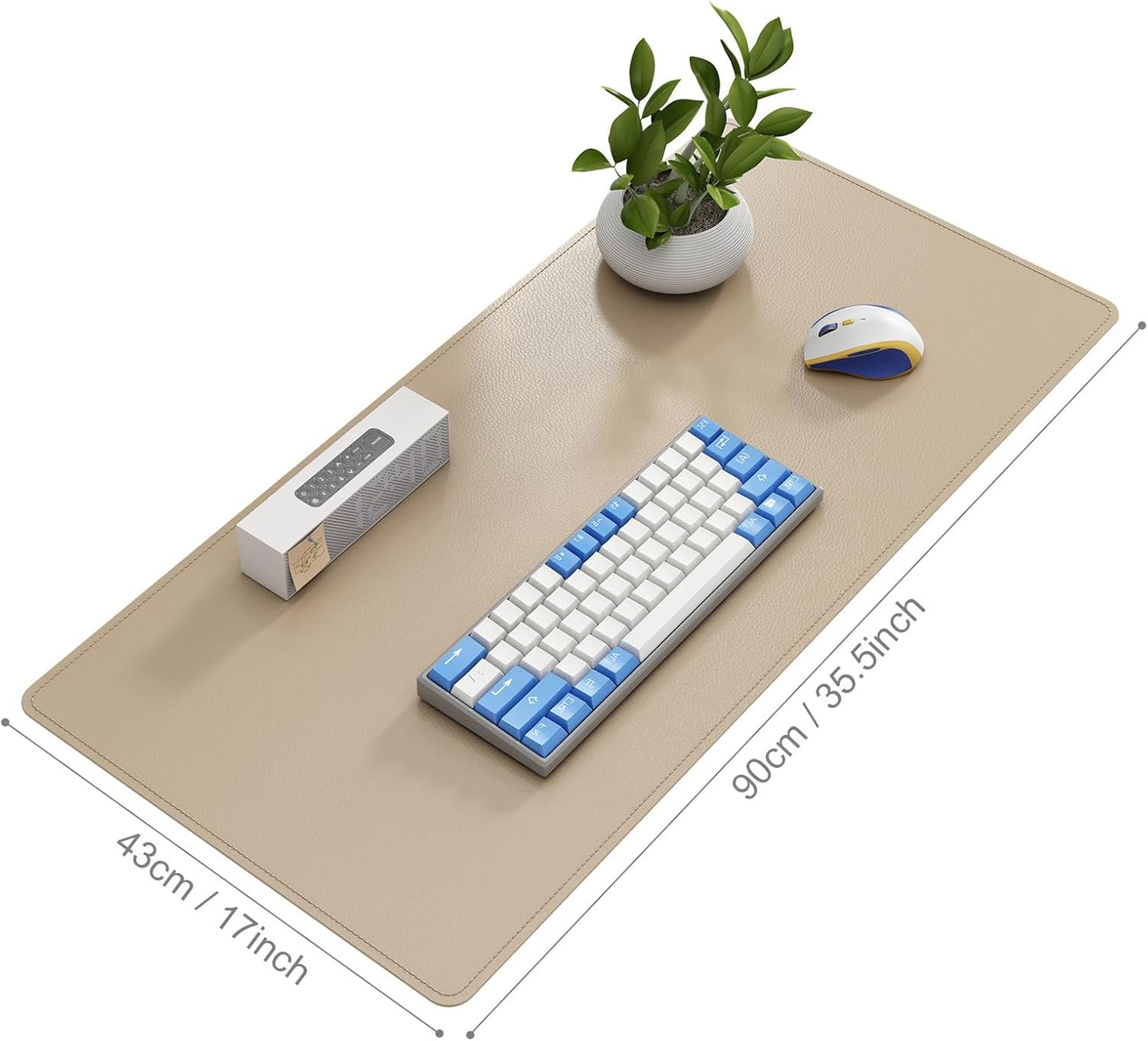 DAWNTREES Desk Mat Protector,PU Leather Desk Pad,Non Slip, Large Mouse Pad and Keyboard Mat, Waterproof Writing Pad for Office and Home (Beige,35.5''x16.9'')
