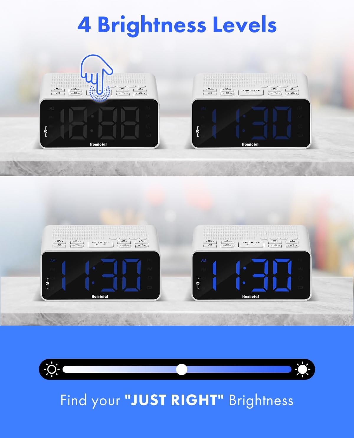 Digital Alarm Clock Radio with AM/FM Radio, Multi-Colors 1.4” LED Digits, Preset, Sleep Timer and Clear Display with Dimmer for Bedroom Bedside, Outlet Powered with Battery Backup (White)