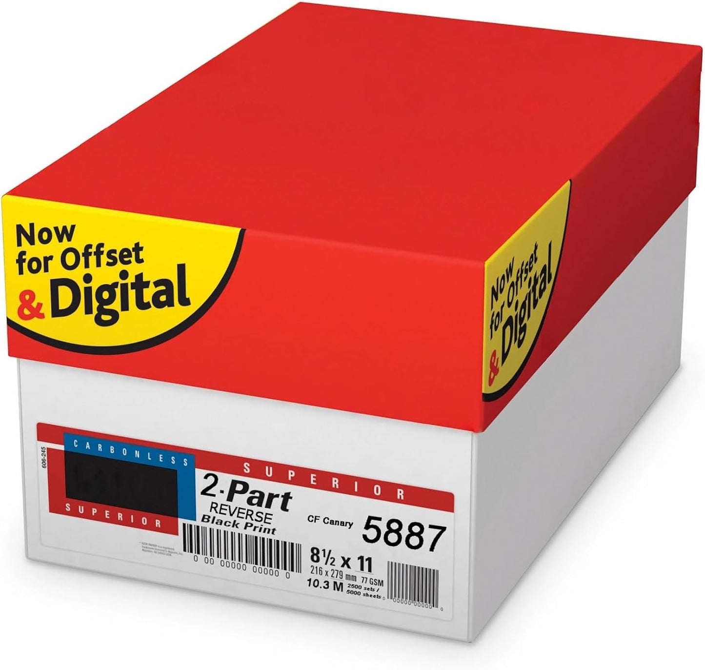 8.5 x 11 Superior Carbonless Paper, 2 Part Reverse (Bright White/Canary), 2,500 Sets, 5,000 Sheets, (10 REAMS)