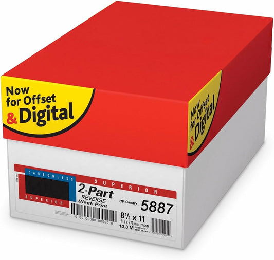 8.5 x 11 Superior Carbonless Paper, 2 Part Reverse (Bright White/Canary), 2,500 Sets, 5,000 Sheets, (10 REAMS)